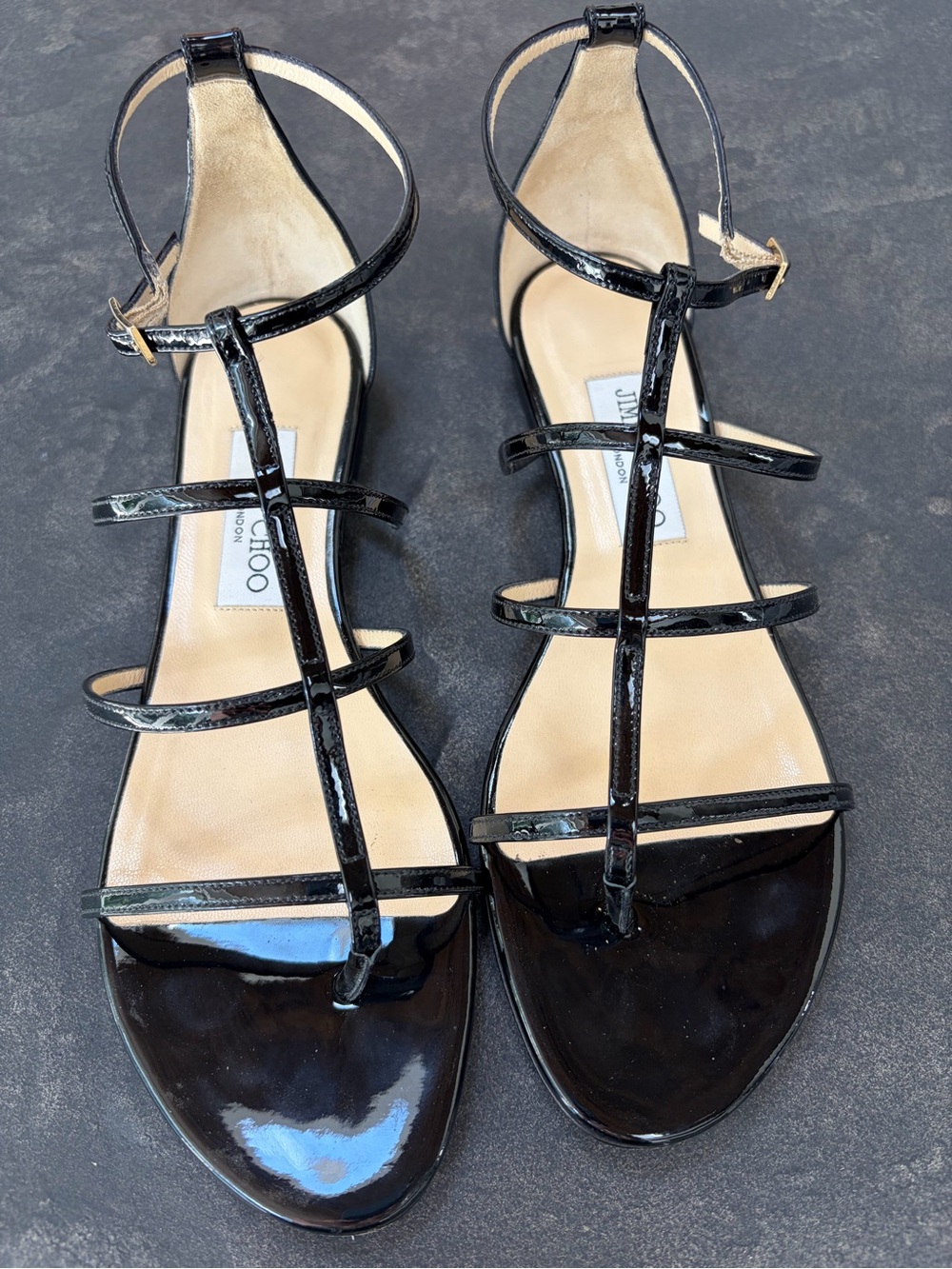 Jimmy Choo Black Patent Multi-Strap Ankle Sandals - Picture 4 of 10